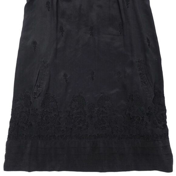 ZARA 100% Silk Embroidered Minimal Cottagecore Babydoll Mini Dress Small Black - Picture 4 of 10